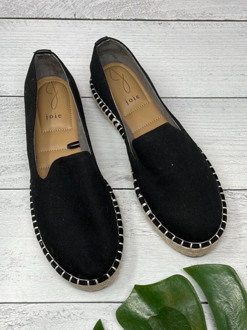 NWT 10 Joie Cara Black Espadrille Flats Slip On Shoes Canvas Boho Chic Beach